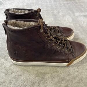 Frye Greene High Back Sneaker Boots Womens 7 Brown Leather Lined Zipper